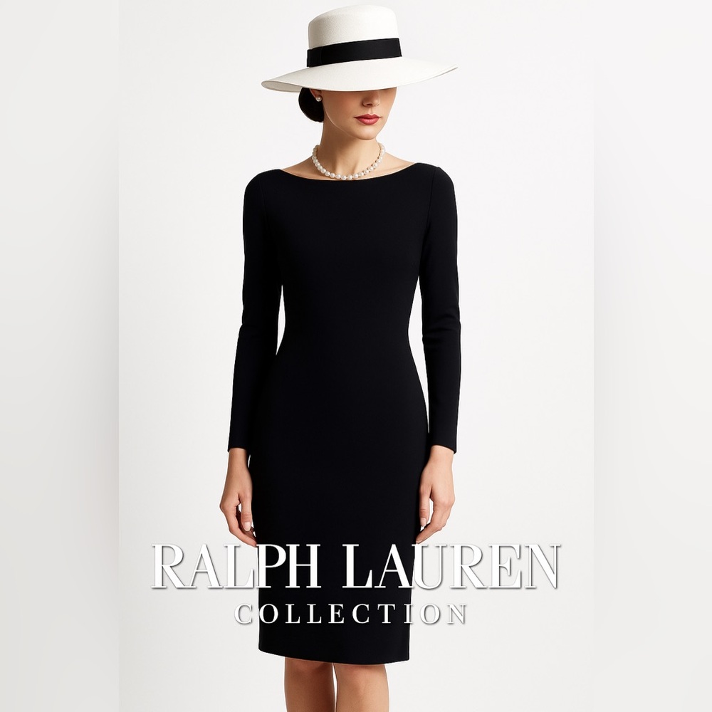 Ralph Lauren Collection- Bateau Neck Ponte classic black Dress | 8